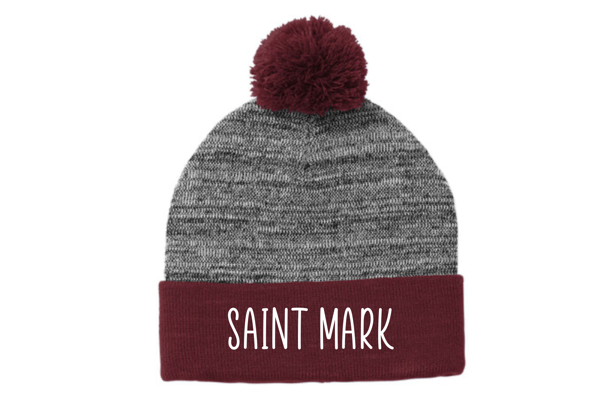 Embroidered pom pom beanie